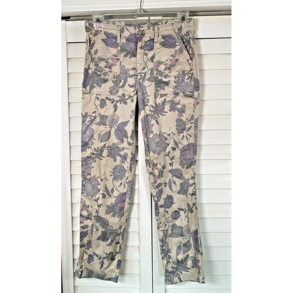 Chicos Womens Pants Multicolor Floral Smokey Taupe Ankle Flex Waist | 2 Tall